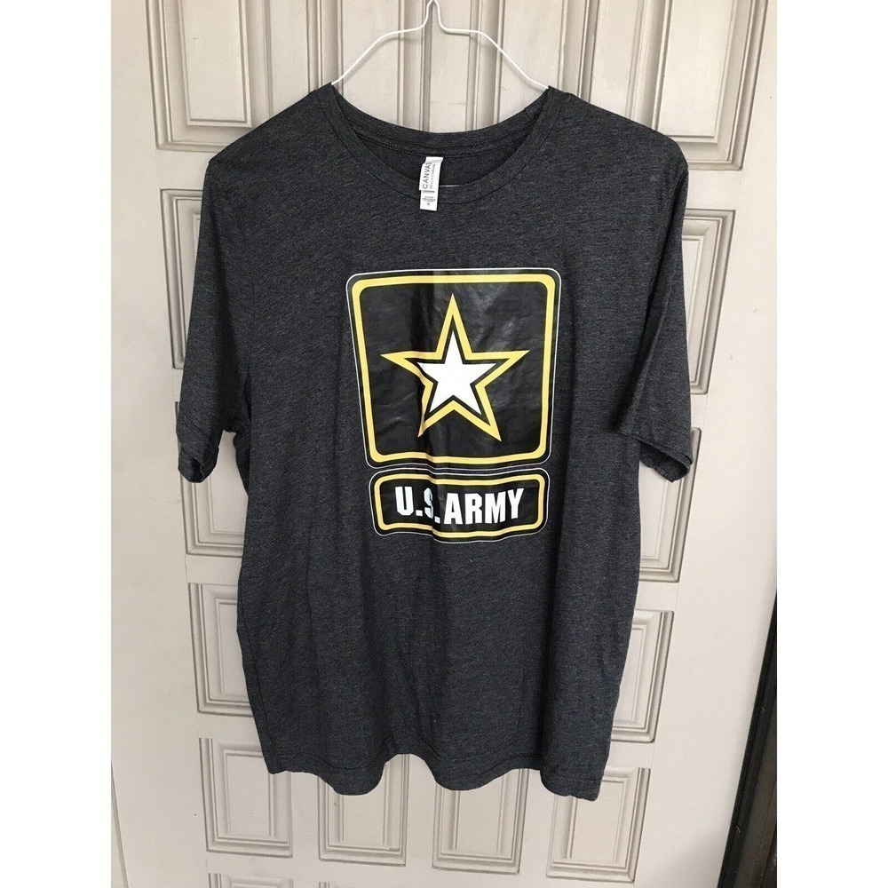 Bella Canvas Graphic T Shirt Gray "Army" with Star SzLX Pre-Owned